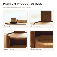 Table d'appoint moderne pour animaux de compagnie avec lit confortable pour animaux de compagnie, structure en bois massif, coussin en peluche, roues verrouillables pour chats et petits chiens