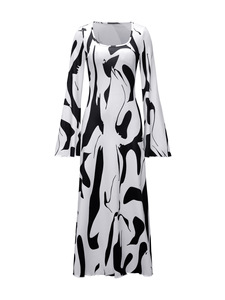 Abito Lungo da Donna Autunno Inverno 2026 Moda Europea e Americana Elegante <span class=keywords><strong>Vestito</strong></span> Stampato con Maniche a Campana - Product Image 5