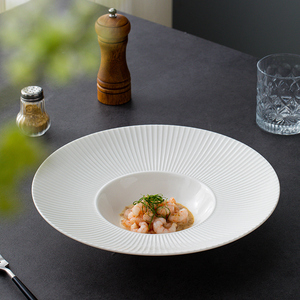 Plato de cena de <span class=keywords><strong>porcelana</strong></span> blanca y negra restaurante Hotel plato de sopa profunda plato de Pasta de cerámica para vajilla plato Buffet - Product Image 5