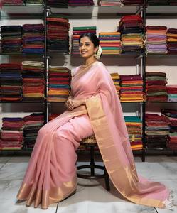 Sari en lin de soie rose de qualité supérieure, élégant, pour femmes, à porter pour les fêtes, les mariages, les fonctions traditionnelles, vêtements ethniques de designer d'Inde - Product Image 6