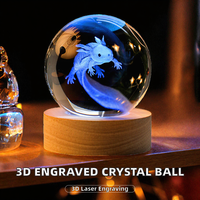 Boule de cristal fantaisie JIADA, petite lampe de nuit, gravure laser 3D, axolotl, rose, lune, planète, galaxie avec lumière LED en bois, décoration d'intérieur