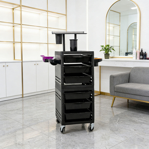 Salon Cart Black 6-Layer Double-<b>Pull</b> Drawers 3" Wheels Hair Salon <b>Trolley</b> with 2 Utility Trays for Beauty Spa Barber Shop - Product Image 3