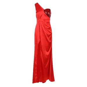 Abito da sera rosso a tubino con scollo a V e spacco, colore bordeaux, per matrimonio - Product Image 5