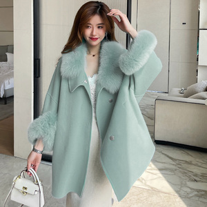 Abrigo de Lana de Cachemira con Cuello de Piel de Zorro Auténtica de Doble Cara para Mujer, Moda de Invierno - Product Image 3