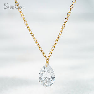 Collar con Colgante Unisex de Lujo de Oro de 10K con Diamante Cultivado en Laboratorio de Corte Pera de 0.5ct 5x7mm, Color Blanco D, 75% de Pureza, Perforado con Láser, de Starsgem - Product Image 1