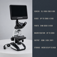 Microscope biologique avec écran LCD numérique de 10,1 pouces, trinoculaire, objectifs à huile 4X-100X pour l'enseignement en laboratoire scolaire