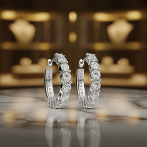 Orecchini a Cerchio Babylons in Oro Bianco, Argento 925 con Diamanti Rotondi, Lussuosi per Uso Quotidiano Femminile - Product Image 2