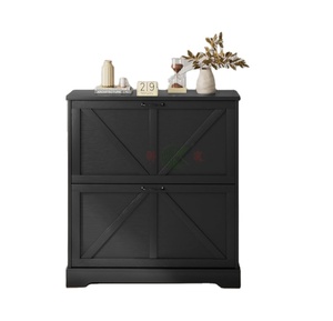 Zapatero Delgado Negro con 2 <span class=keywords><strong>Cajones</strong></span> Abatibles, Organizador de Zapatos Estrecho de 31.5 Pulgadas para Entrada Estilo Rústico - Product Image 1