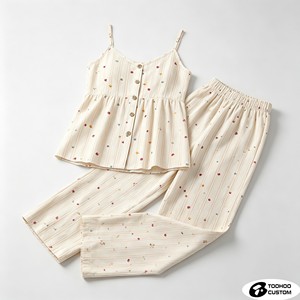 <b>Women</b> Polka Dot <b>2</b>-<b>Piece</b> <b>Pajama</b> Set Cotton Cami Loungewear Striped Breathable Spring Summer Casual Wear Front Logo - Product Image 1
