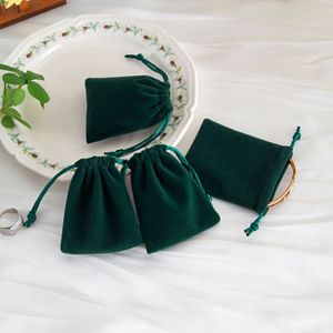 Dark Green Velvet <b>Drawstring</b> <b>Pouches</b> 8x10cm 5x7cm 10x15cm 13x18cm 9x12cm 7x9cm For Jewelry Earring Packaging Storage Bags - Product Image 1