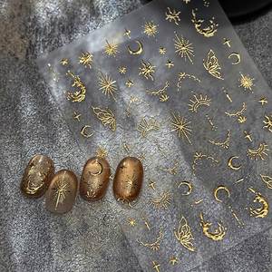 Autocollant pour ongles en or 5D, lune/étoile, bronzage, autocollant pour ongles en laser, étoile, lune, croix, design, autocollant pour ongles en or et argent, autocollant auto-adhésif - Product Image 1