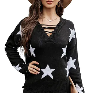 Maglione Mujer 2023 stelle maglione stampato donna Pullover maglieria manica lunga Drop Shipping maglione allentato top per le signore