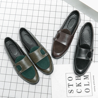 Chaussures habillées pour hommes à double boucle, en cuir vintage et daim patchwork, avec logo personnalisé, grandes tailles 38 à 48