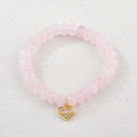 Bracelet en cristal perlé rose pour femmes, bijoux pour la Saint-Valentin, pierres précieuses naturelles, charme en forme de cœur, or 14 carats, 18 cm, tendance romantique pour filles