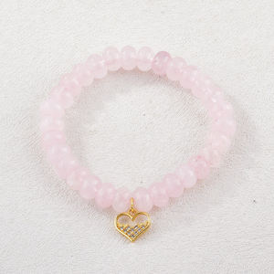 Valentine's Day Women's Jewelry Pink Beaded <b>Crystal</b> Natural Gemstone <b>Bracelet</b> with Heart Charm 14K Gold Trendy Girls' Gift - Product Image 5
