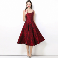 Robe trapèze élégante vintage jacquard à taille haute et grande ampleur pour femme, style français personnalisé