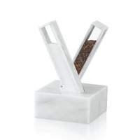 Cadeau de Noël : 2 salières épicées Judaica juive avec base amovible en acrylique, marbre blanc et lucite, ensemble de salières et poivrières