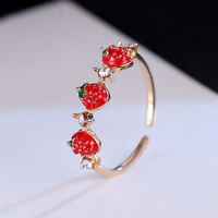 Cincin Jari Telunjuk Wanita Gaya Korea JOYE, Batu Alam Tembaga Stroberi Tetesan Minyak, Trendi, Batu Kelahiran Juli, untuk Sehari-hari
