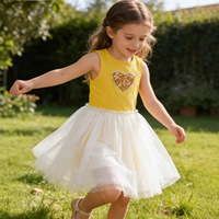 Robe d'été personnalisée en coton pour filles, coupe trapèze mi-mollet, motif cœur à sequins, commande en gros, plus de 50 couleurs, échantillon en 7 jours |   Stock |   Foshan