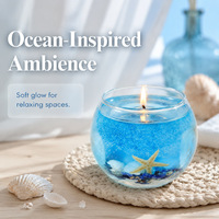 Porte-bougie en verre en forme d'étoile de mer, style océan, pour bougie aromatique en cire de gelée, décoré de coquillages et de pierres de cristal