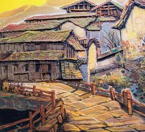 Handmade Trung Quốc làng mộc mạc bằng đá sa thạch sơn trang trí nội thất trang trí có tính năng phong cảnh tác phẩm nghệ thuật vải khung tường nghệ thuật lớn - Product Image 2