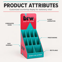 Boîte de présentation de comptoir en carton ondulé personnalisée avec séparateurs, présentoir pour produits en papier pour papeterie, vente au détail et en gros