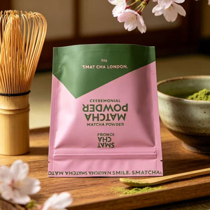 Bolsa de plástico personalizada con cierre hermético para alimentos, apta para uso alimentario, de 30g, para polvo de matcha, con cremallera. - Product Image 5