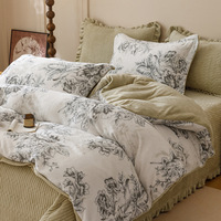 Ensemble de couette à imprimé floral 5 pièces, ensemble de literie moelleux et chaud pour lit queen size avec 2 taies d'oreiller, ensemble de couverture pour l'automne et l'hiver