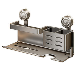 Support de rangement mural multifonctionnel gris anthracite Lteng pour sèche-cheveux avec plateau, fixation par ventouse - Product Image 5