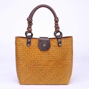 Bolso de hombro portátil de mujer, étnico, hecho a mano, de algas tejidas, con cadena, para viajes, vacaciones, playa, con asa de cuentas - Product Image 6