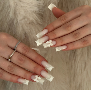 <span class=keywords><strong>Uñas</strong></span> postizas acrílicas largas estilo ataúd, hechas a mano, de cobertura completa, pre-diseñadas, 10 unidades al por mayor con lazo. - Product Image 1