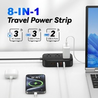 Multiprise USB-C 8-en-1 20W 65W avec 3 prises CA, 3 USB-C et 2 USB-A à charge rapide, rallonge pour bureau, maison, voyage