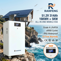 Batterie lithium-ion LiFePO4 murale 16 kWh 51,2 V 314 Ah avec onduleur hybride MPPT 5 kW tout-en-un pour système d'alimentation domestique intelligent (ESS) OEM