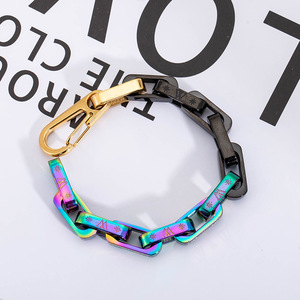 สร้อยข้อมือแฟชั่น ไทเทเนียมสตีล สีรุ้ง หนา รูปทรงเรขาคณิต สำหรับผู้ชาย สไตล์พังก์ร็อก ของขวัญ 21 ซม. - Product Image 1