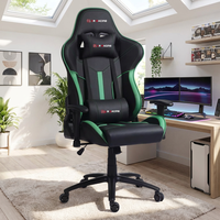Chaise de jeu ergonomique pivotante en cuir PU moderne JR Racing avec base en métal à cinq étoiles et repose-pieds réglable en hauteur