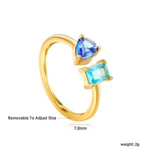 Bagues ajustables ouvertes en acier inoxydable plaqué or 18 carats avec zircone cubique colorée pour femmes – Bijoux tendance en gros - Product Image 3