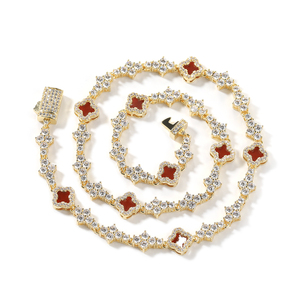 UWIN Blaue Kleeblatt Bling CZ Stern Tennis-Halskette 18K Vergoldet Iced Out Blumen-Kreuz Tennis-Kette Bunte Kleeblatt-Halskette - Product Image 5