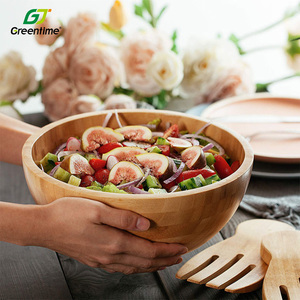 Restaurant Küche umwelt freundliche runde große Servier schale Obst Gemüse Bambus Salats ch üssel mit 2 Server - Product Image 2