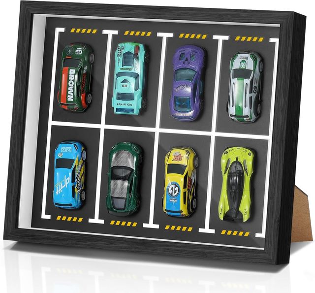 Magnetic 164 Diecast Display Frame, Clear Acrylic Model Car Shadow Box with Parking Layout Mat for Matchbox Hot Wheel