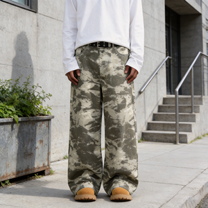 <span class=keywords><strong>Pantalon</strong></span> Camouflage 100% Coton Toile Vintage Style <span class=keywords><strong>Américain</strong></span> pour Homme Coupe Droite Ample Tie-Dye Respirant Anti-Plis - Product Image 2