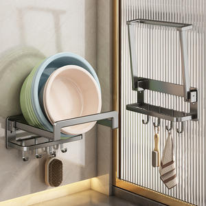 Étagère murale pliable en aluminium pour lavabo, multi-usages, installation sans perçage, pour salle de bain, cuisine, dortoir - Product Image 4