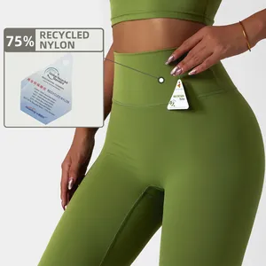 Mallas deportivas de nailon recicladas para mujer, pantalones de Yoga suaves, de cintura alta, para Realce de trasero, venta al por mayor, CK5858