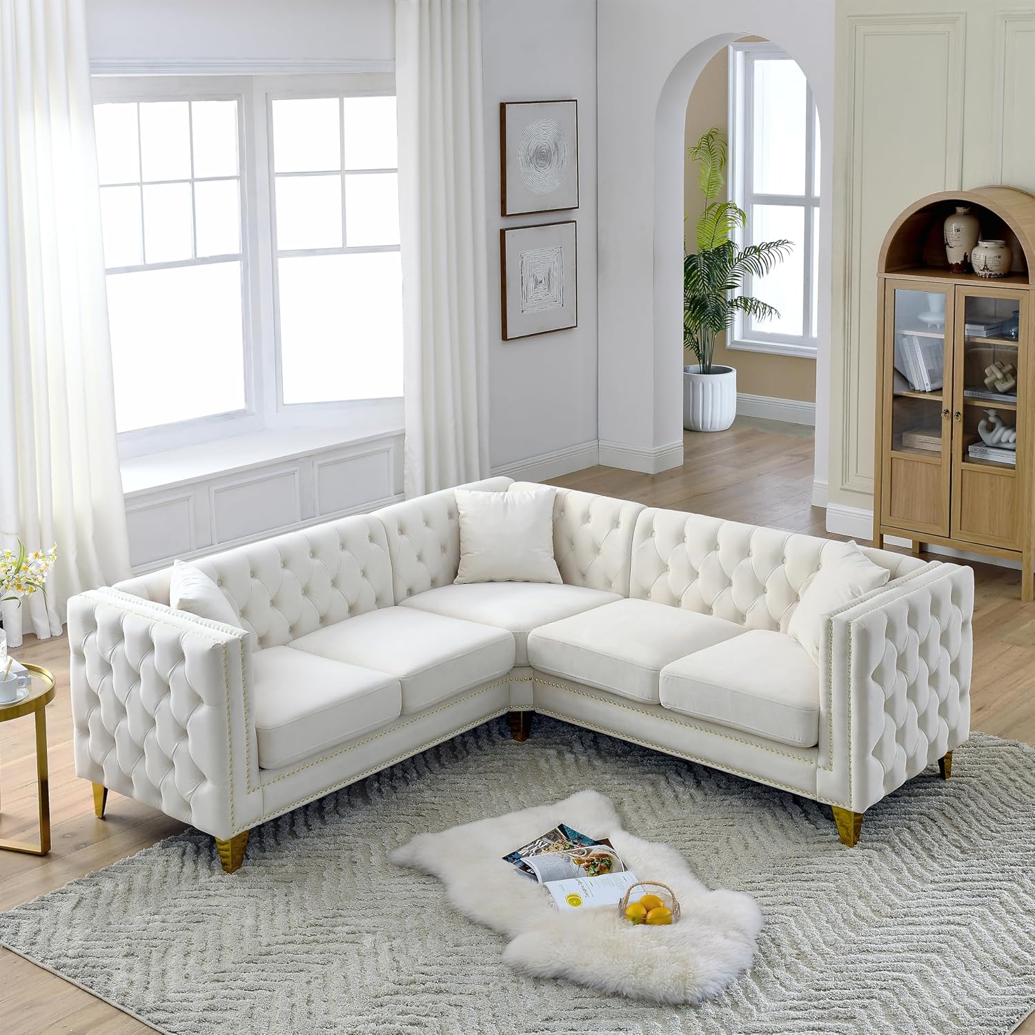 Black - 81.5-inch l-shaped chesterfield sectional sofa