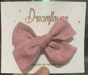 <strong>Baby</strong> Girl Custom Handcraft Girls Hair Bow Linen Bow Clips <strong>Baby</strong> Bow <strong>Headband</strong> - Product Image 5