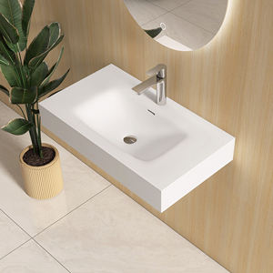 Lavabo Rectangular de Superficie Sólida Blanco Mate Elegante Maydon, Montado en la Pared, con Rebosadero, Ecológico, para Uso en Encimeras de Baño - Product Image 3
