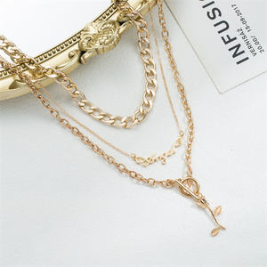 قلادة نسائية VKME طويلة متعددة الطبقات, قلادة نسائية من الذهب بطبقات متعددة الطبقات ، قلادة طويلة بدلاية على شكل وردة ، قلادة نسائية - Product Image 4