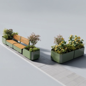 Banc de repos extérieur <span class=keywords><strong>en</strong></span> <span class=keywords><strong>fer</strong></span> <span class=keywords><strong>forgé</strong></span>, design italien moderne et minimaliste, avec bac à fleurs intégré, pour place publique, parc commercial et café - Product Image 2