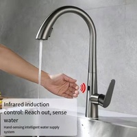 Robinet de cuisine intelligent à poignée unique avec capteur infrarouge, gris, extractible, à montage sur plan, eau froide et chaude, en acier inoxydable SUS304