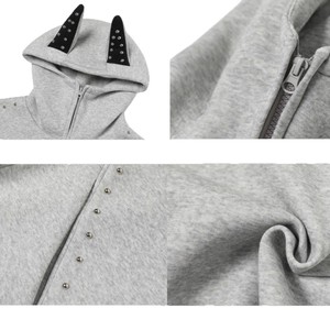 Felpa da uomo alla moda YIZE personalizzata <span class=keywords><strong>con</strong></span> cappuccio Full Zip in poliestere pesante <span class=keywords><strong>con</strong></span> <span class=keywords><strong>corna</strong></span> - Product Image 5