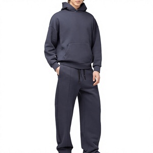 Sweat-shirt à capuche bleu marine pour homme, polyester/coton, coupe classique, streetwear, épais, décontracté, couleur unie, cordon de serrage - Product Image 2